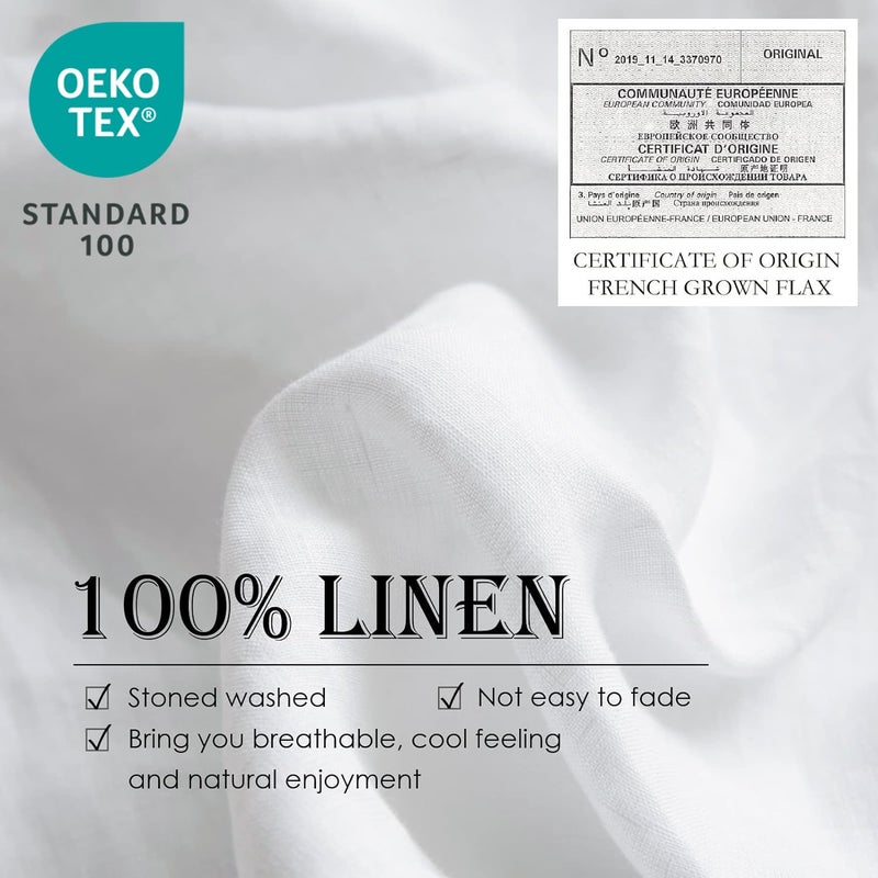 Simple&Opulence 100% Washed Linen Euro Shams 26'' x 26'' Pack of 2, Basic Style Solid Color Natural Flax Farmhouse Decorative Square Throw Pillow Covers for Bed Couch Sofa - White - Image 2