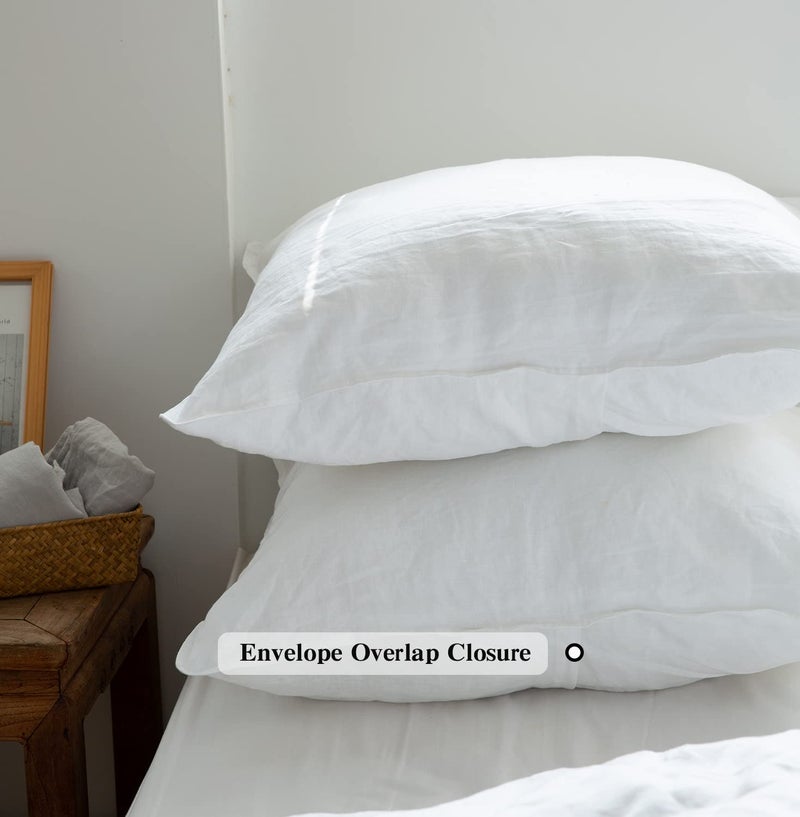 Simple&Opulence 100% Washed Linen Euro Shams 26'' x 26'' Pack of 2, Basic Style Solid Color Natural Flax Farmhouse Decorative Square Throw Pillow Covers for Bed Couch Sofa - White - Image 4