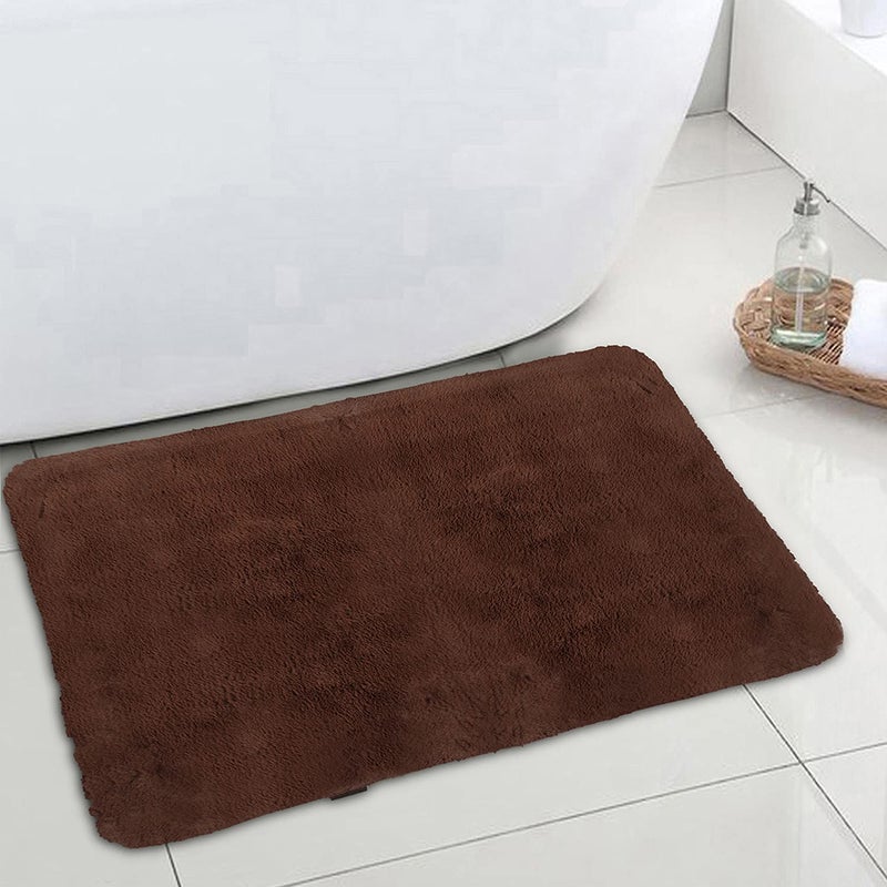Obsessions Ultra Soft Brown Bath Mat | 50x80 cm, 1000 GSM, 100% Polyester, Anti-Skid Solid Bathroom Rug with Fur Features and TPR Backing, Easy to Maintain - Image 1