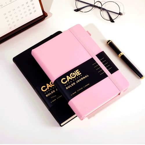 CAGIE Pink Journal Notebook for Women, 320 Pages College Ruled Notebook, 100 Gsm Paper Thick Lined Journal, A5 Hardcover Leather Journals for Writing, 5.7x8.3 In - Image 2