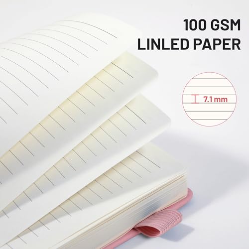 CAGIE Pink Journal Notebook for Women, 320 Pages College Ruled Notebook, 100 Gsm Paper Thick Lined Journal, A5 Hardcover Leather Journals for Writing, 5.7x8.3 In - Image 4