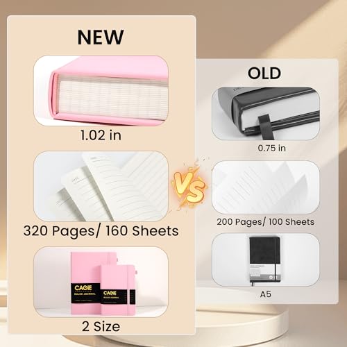 CAGIE Pink Journal Notebook for Women, 320 Pages College Ruled Notebook, 100 Gsm Paper Thick Lined Journal, A5 Hardcover Leather Journals for Writing, 5.7x8.3 In - Image 3