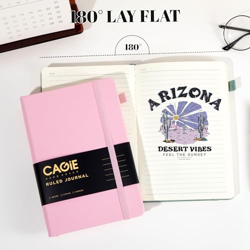 CAGIE Pink Journal Notebook for Women, 320 Pages College Ruled Notebook, 100 Gsm Paper Thick Lined Journal, A5 Hardcover Leather Journals for Writing, 5.7x8.3 In - Image 5