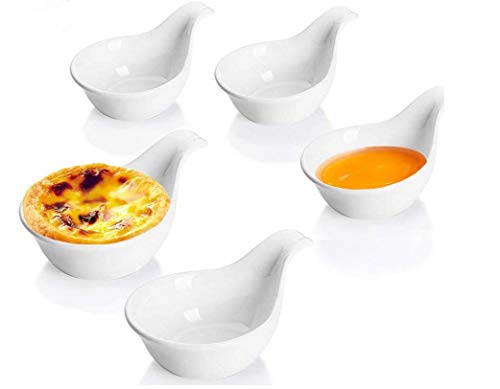 Leoyoubei Leoyoubei White Dipping Bowls with Grip Handle2 oz PorcelainTomato SauceSoyKetchupPorcelain Dipping BowlsCaviarBBQAppetizer Spoon Styl Tableware 275Stackable Ramekins 5 Pack 
