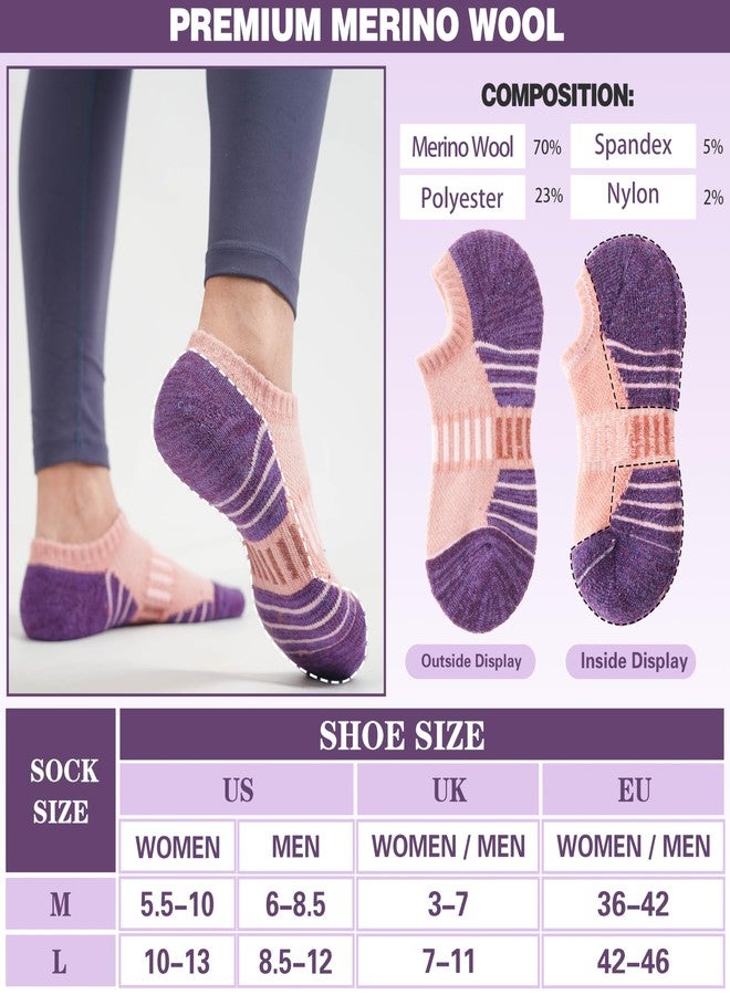 Sandsuced Merino Wool Ankle Athletic Running No Show Socks Cushioned Breathable Low Cut Sports Warm Thick Socks for Women 6 Pairs (Multi Colored Stripes,M) - Image 5
