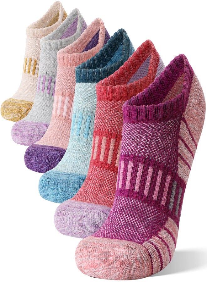 Sandsuced Merino Wool Ankle Athletic Running No Show Socks Cushioned Breathable Low Cut Sports Warm Thick Socks for Women 6 Pairs (Multi Colored Stripes,M) - Image 1