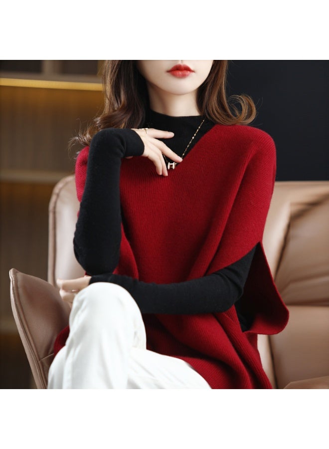 NIBEMINENT Women Batwing Sleeve Loose All-match Knitted Sweater Female Jumper Women Sweater Vest Ladies V-Neck Pullover Tops Waistcoat