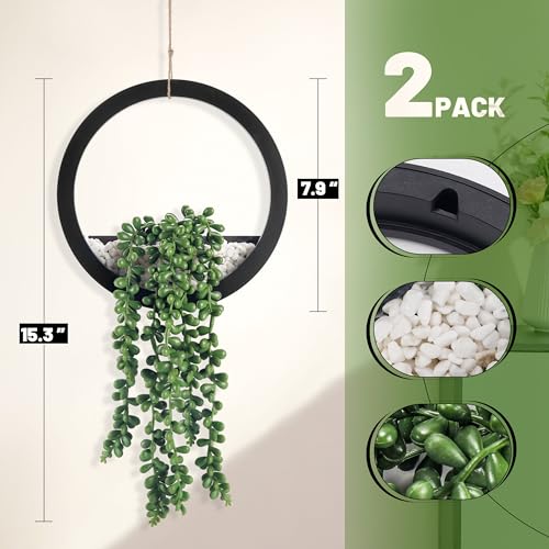 Der Rose 2 Pack Fake Plants Hanging Artificial Succulents Plants in Black Pots for Living Room Bathroom Accessories Boho Farmhouse Wall Decor - Image 3