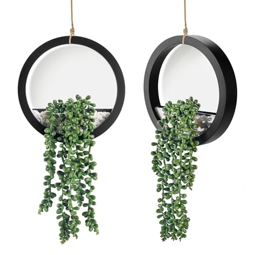 Der Rose 2 Pack Fake Plants Hanging Artificial Succulents Plants in Black Pots for Living Room Bathroom Accessories Boho Farmhouse Wall Decor - Image 1