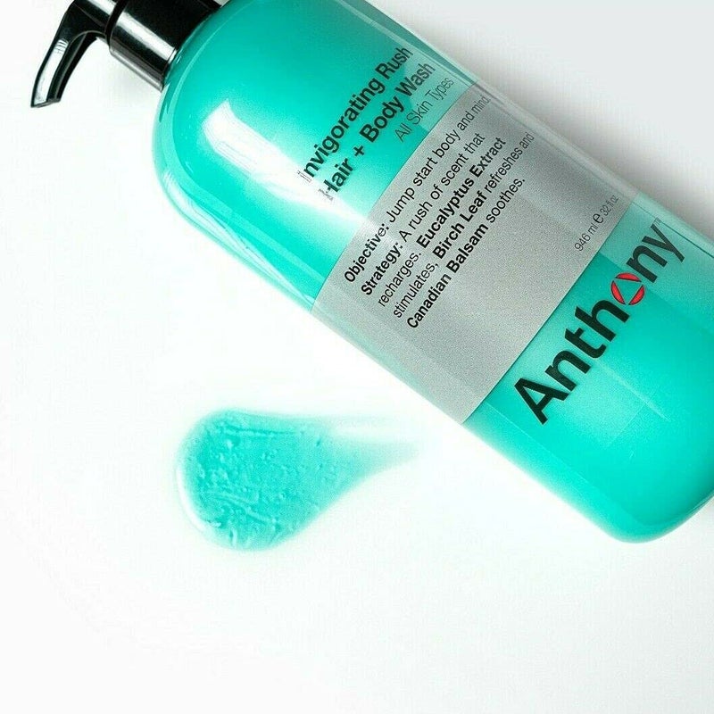 Anthony Mens Body Wash and Shampoo: Invigorating Rush 2-In-1 Liquid Gel Soap & Hair Shampoo, Pine Wood Scent, Hydrating with Eucalyptus, Canadian Balsam, Birch Leaf, Charcoal, Sea Kelp, 32 Fl. Oz - Image 5