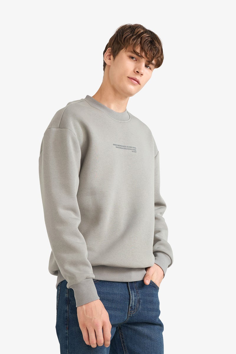 DeFacto Grey Man Boxy Fit Printed Long Sleeve Sweatshirt Casual - Image 3