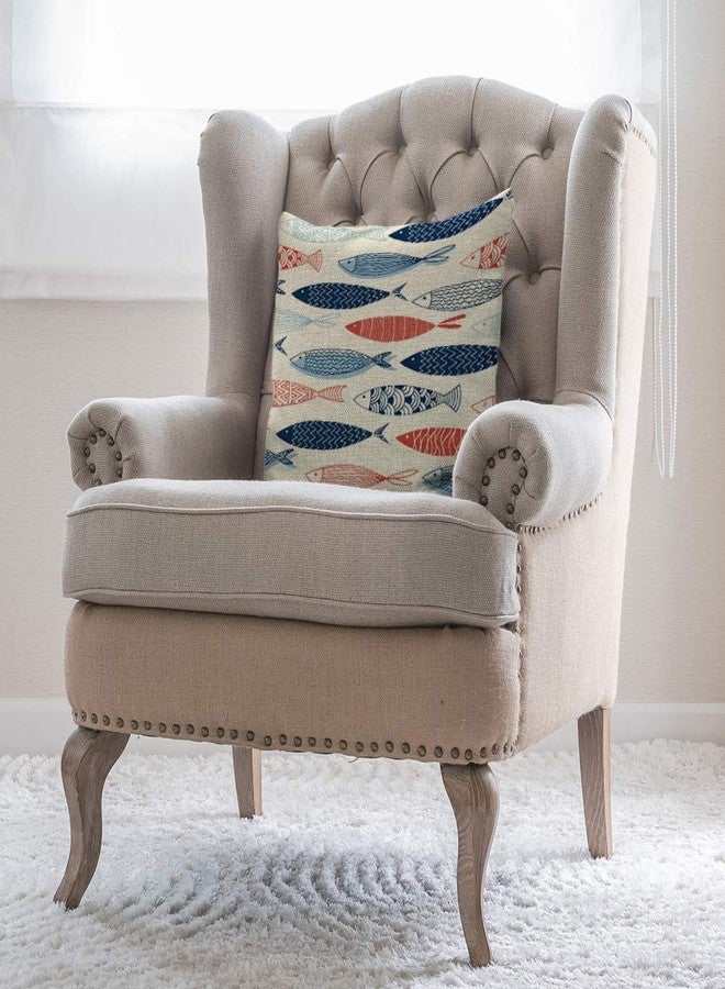 Moslion Fish Pillows Decorative Throw Pillow Cover Fish in The Ocean Pillow Case 18x18 Inch Cotton Linen Square Cushion Cover for Sofa Bed Blue Red - Image 4