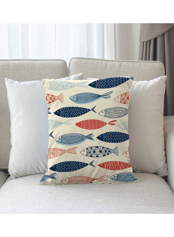 Moslion Fish Pillows Decorative Throw Pillow Cover Fish in The Ocean Pillow Case 18x18 Inch Cotton Linen Square Cushion Cover for Sofa Bed Blue Red - Image 2