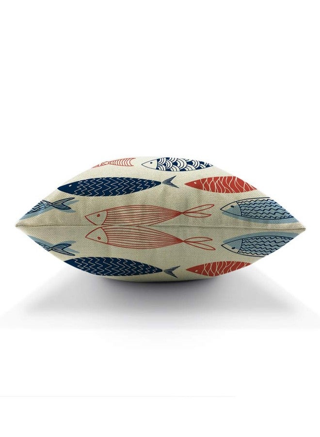 Moslion Fish Pillows Decorative Throw Pillow Cover Fish in The Ocean Pillow Case 18x18 Inch Cotton Linen Square Cushion Cover for Sofa Bed Blue Red - Image 5