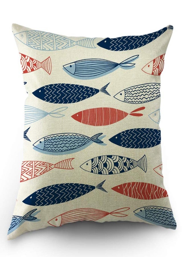 Moslion Fish Pillows Decorative Throw Pillow Cover Fish in The Ocean Pillow Case 18x18 Inch Cotton Linen Square Cushion Cover for Sofa Bed Blue Red - Image 1