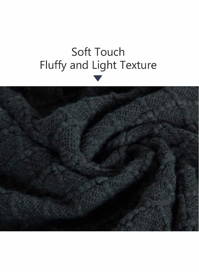 Generic Acrylic Knitted Throw Blanket Lightweight and Soft Cozy Decorative Woven Blanket with Tassels for Travel Couch Bed Sofa Available All Year Round 51 x 67 Inch Dark Grey  - Image 2