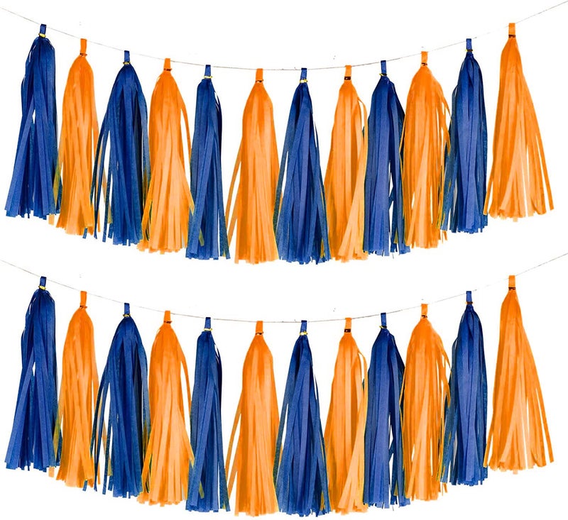 Aimto Orange and Blue Tassel Garland Banner Paper Tassels for Party DecorationsPack of 20 