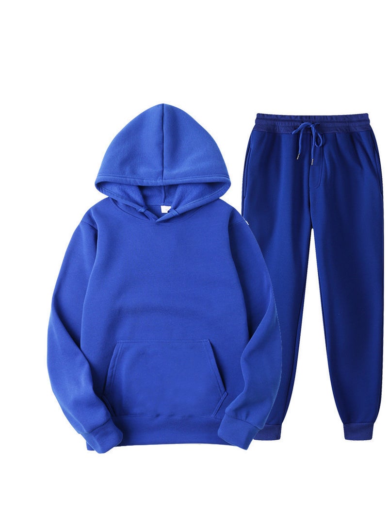 Generic - Spring New Glboard Solid Color Hooded Sweatshirt Casual Pants Fleece-Lined Pulloversuit Mens Sets Blue - Image 1