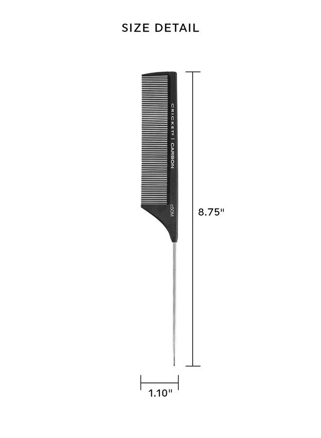 Cricket C50M Professional Hair Stylist Carbon Fine Tooth Metal Rattail Comb Anti-Static Heat Resistant Pin Tail Style Combs for Styling Teasing Parting Sectioning Hair Coloring Lifting - Image 3