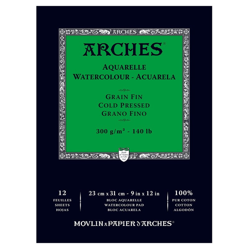 Arches Watercolor Pad 9x12-inch Natural White 100% Cotton Paper - 12 Sheet Arches Watercolor Paper 140 lb Cold Press Pad - Arches Art Paper for Watercolor Gouache Ink Acrylic and More - Image 4