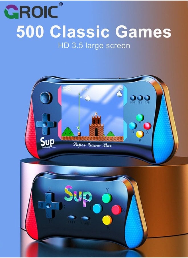 GROIC Black Handheld Game Console, 3.5 Inch Screen, Mini Games Console with 500 Classical Portable Video Consoles, Gaming Support for Connecting TV & Two Players  - Image 2