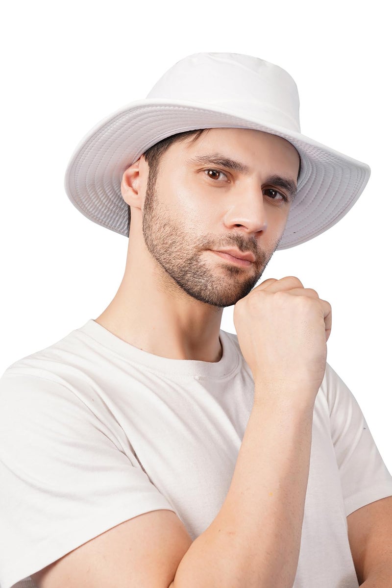 PrimeBox Cotton Classic Packable Beach Outdoor Fishing Bucket Sun Hat for Men Women Adult Boys Teen Round Big Wide Brim Floppy Summer Sun Protection Hat (White 3pcs Combo) - Image 5