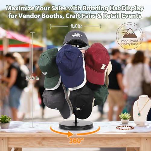 Keebofly Rotating Free Standing Hat Rack & Organizer Stand, 3-Tier Merchandise Display & Tabletop Baseball Cap Organizer Holds 40+ Caps, Portable for Vendor & Home Use in Bedroom, Closet, Entryway - Image 4