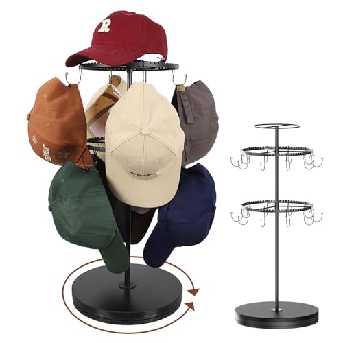 Keebofly Rotating Free Standing Hat Rack & Organizer Stand, 3-Tier Merchandise Display & Tabletop Baseball Cap Organizer Holds 40+ Caps, Portable for Vendor & Home Use in Bedroom, Closet, Entryway - Image 1