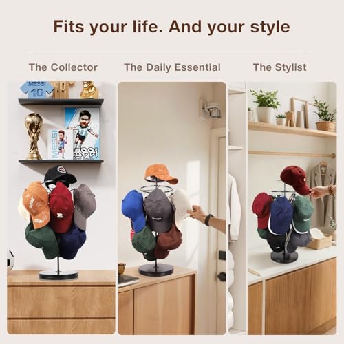 Keebofly Rotating Free Standing Hat Rack & Organizer Stand, 3-Tier Merchandise Display & Tabletop Baseball Cap Organizer Holds 40+ Caps, Portable for Vendor & Home Use in Bedroom, Closet, Entryway - Image 3