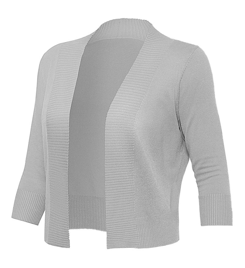 GoMamee 3/4 Short Sleeve Cardigans for Women Kint Open Front Cropped Shrug Sweaters, Light Grey M - Image 5