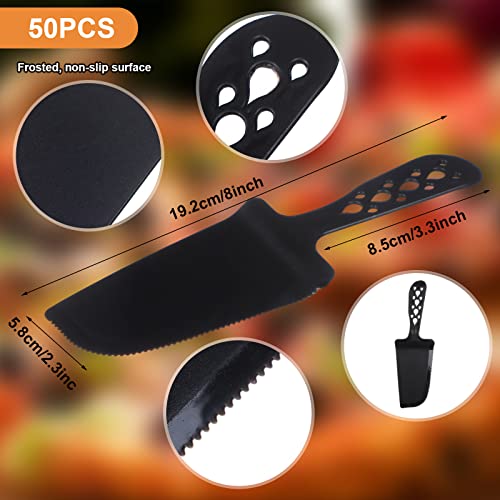Oppaxf 50 PCS Disposable Plastic Cake Cutter and Server 8x2.3 In Black Cake Plastic Server Cutter Plastic Cake Server Cutting for Pie Tart Cake Pizza Pastry Baking Cutter Holder Transfer for Kitchen Wedding - Image 2