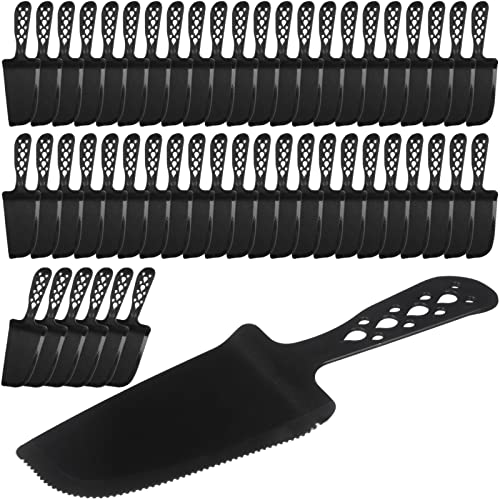 Oppaxf 50 PCS Disposable Plastic Cake Cutter and Server 8x2.3 In Black Cake Plastic Server Cutter Plastic Cake Server Cutting for Pie Tart Cake Pizza Pastry Baking Cutter Holder Transfer for Kitchen Wedding - Image 1