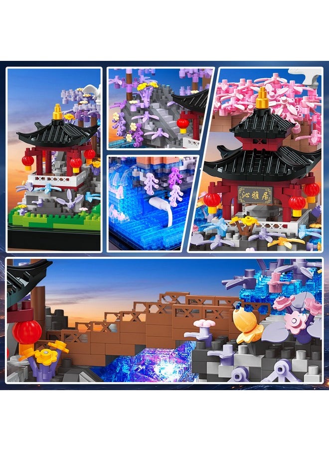 Hogokids Cherry Blossom Micro Building Set With Light - Japanese Cherry Tree House Pond Building Block Kit, Home Office Decor Japan Bonsai Tree Building Brick Gift For Adults 1990 Pcs Micro Bricks  - Image 4