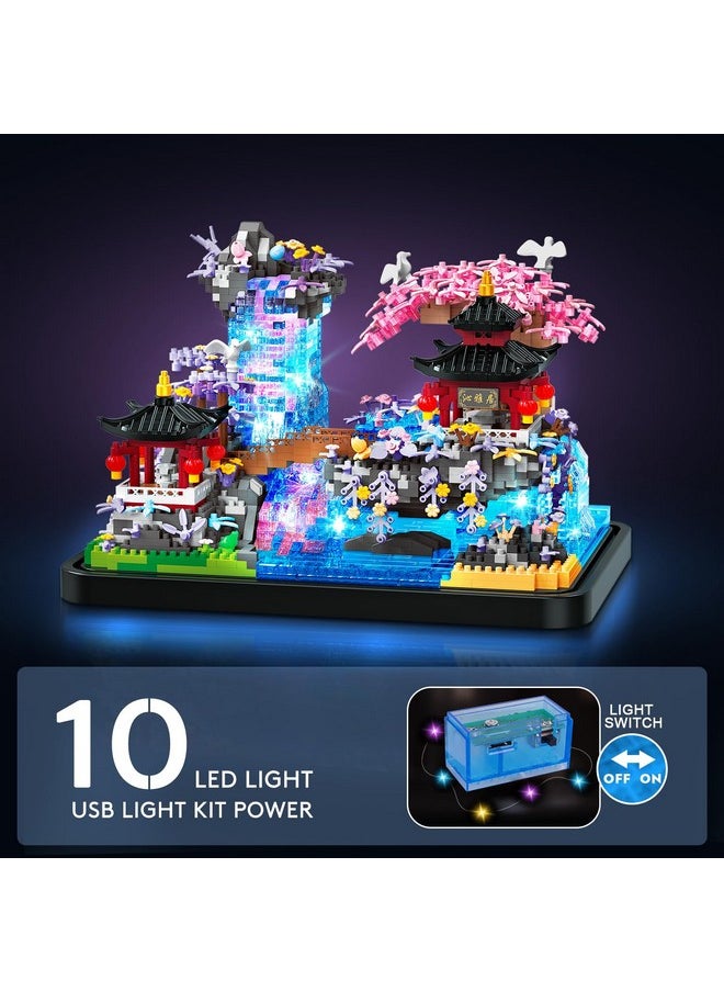 Hogokids Cherry Blossom Micro Building Set With Light - Japanese Cherry Tree House Pond Building Block Kit, Home Office Decor Japan Bonsai Tree Building Brick Gift For Adults 1990 Pcs Micro Bricks  - Image 3