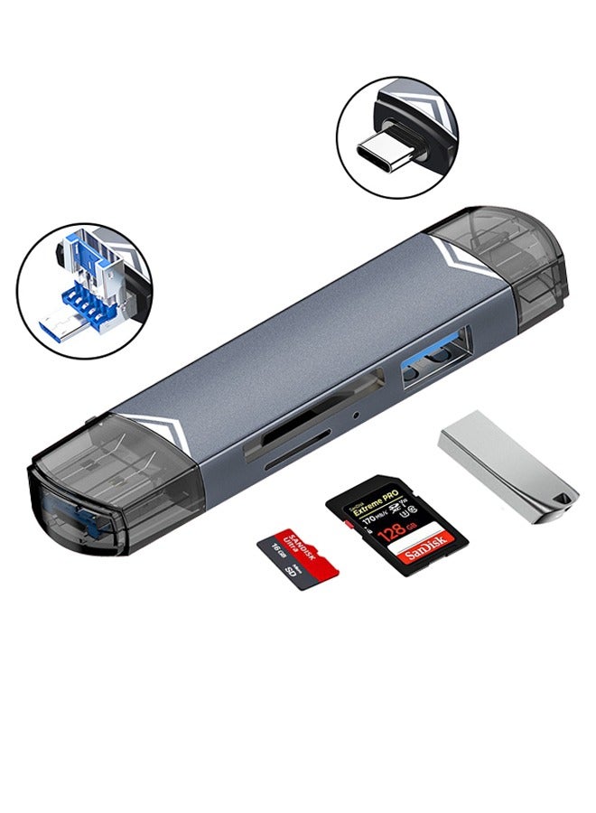 SD Card Reader USB3.0, USB C 6 in 1 OTG Memory Adapter Compatible, High Speed TF Memory Card Reader Supports SD/MicroSD/SDXC/MMC etc, Compatible with MacBook iPad Pro, Android Phone, Laptop etc  - Image 1