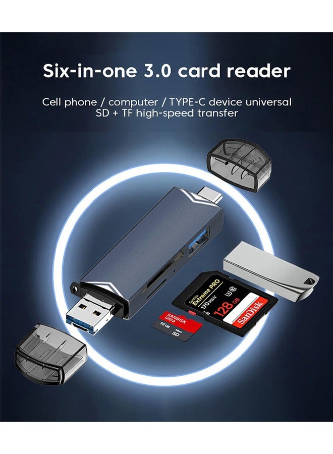 SD Card Reader USB3.0, USB C 6 in 1 OTG Memory Adapter Compatible, High Speed TF Memory Card Reader Supports SD/MicroSD/SDXC/MMC etc, Compatible with MacBook iPad Pro, Android Phone, Laptop etc  - Image 2