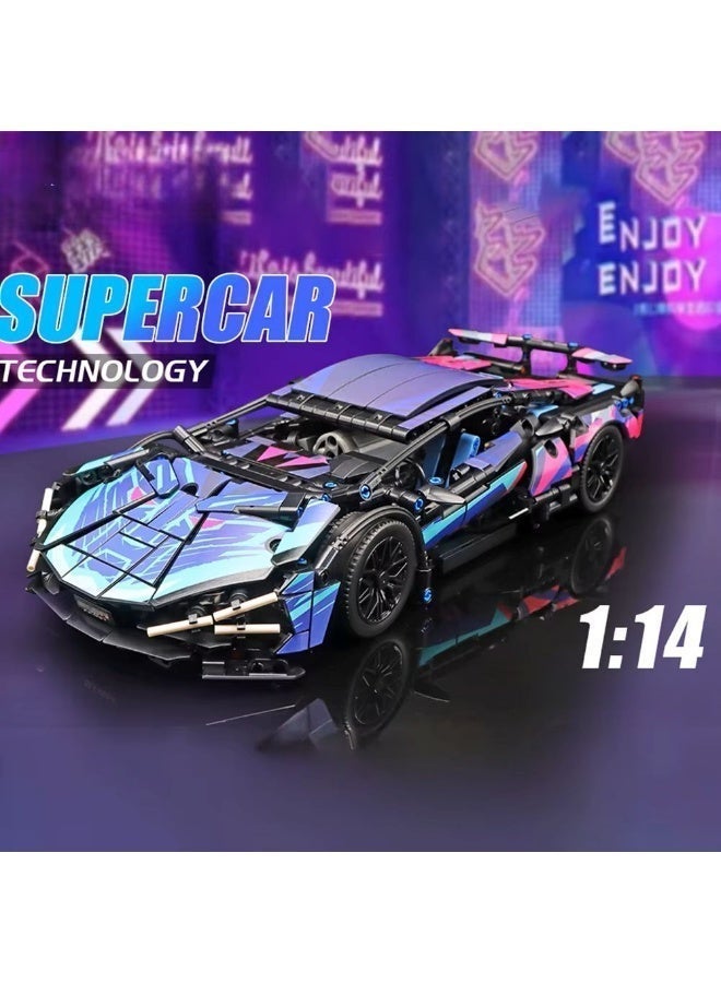 1280+PCS High-Tech Super Sports Car 1:14 Scale, 1280+Piece ABS Building Block Sports Car, Advanced Cool Tech Racing Car Model Blocks, Adult Technology 1:14 DIY Super Sports Car Building Block Puzzle Toy, Gift for Children and Adults - Image 3