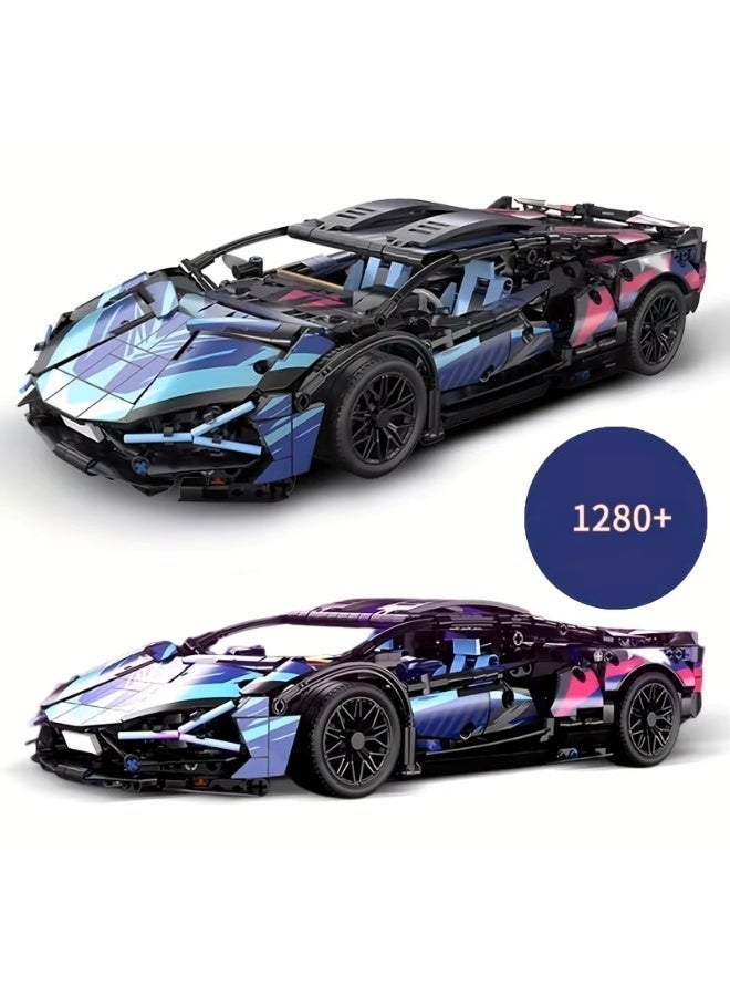 1280+PCS High-Tech Super Sports Car 1:14 Scale, 1280+Piece ABS Building Block Sports Car, Advanced Cool Tech Racing Car Model Blocks, Adult Technology 1:14 DIY Super Sports Car Building Block Puzzle Toy, Gift for Children and Adults - Image 2