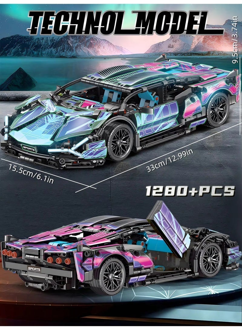 1280+PCS High-Tech Super Sports Car 1:14 Scale, 1280+Piece ABS Building Block Sports Car, Advanced Cool Tech Racing Car Model Blocks, Adult Technology 1:14 DIY Super Sports Car Building Block Puzzle Toy, Gift for Children and Adults - Image 4