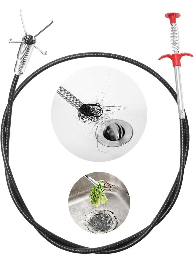 MOMENT 1.6M Tools Drain Hose Cleaner Sticks, Cleaner Bendable Hook Clip, Plumbing Drain Snake Hair Clog Remover Catcher Sink Cleaner Home Improvement Tools - Image 1