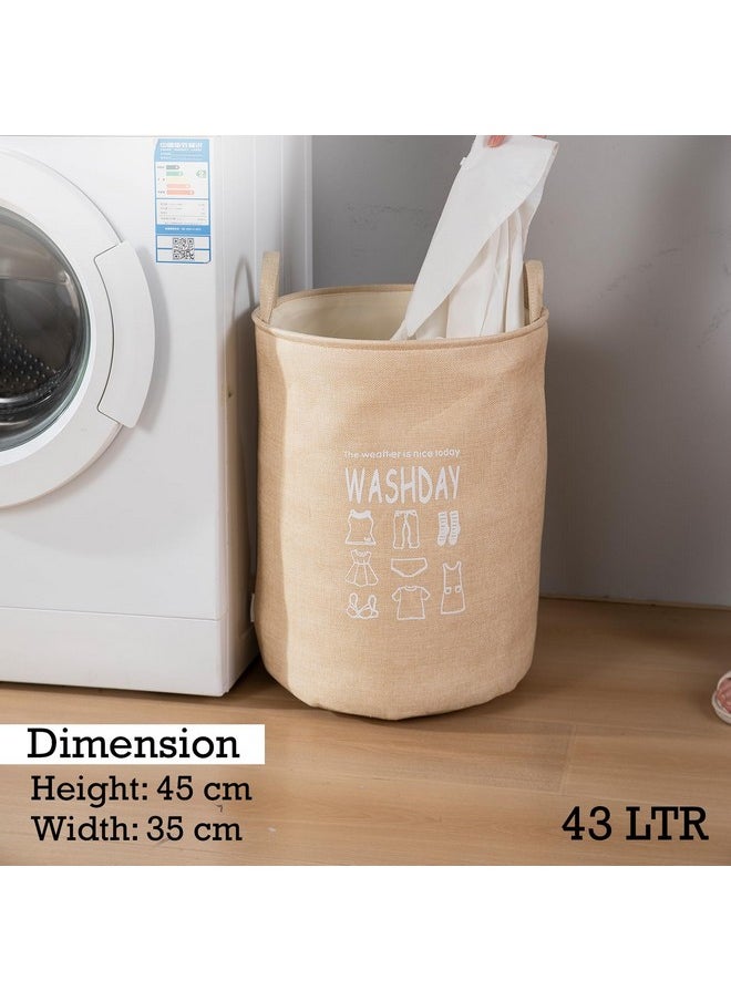 HOKIPO HOKIPO Folding Laundry Basket for Clothes, Round Collapsible Storage Basket - 43 LTR, Beige (AR2650)(Jute)  - Image 5