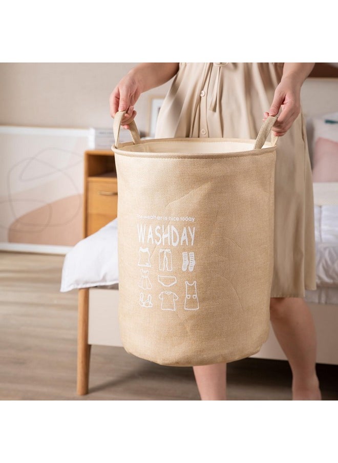 HOKIPO HOKIPO Folding Laundry Basket for Clothes, Round Collapsible Storage Basket - 43 LTR, Beige (AR2650)(Jute)  - Image 3