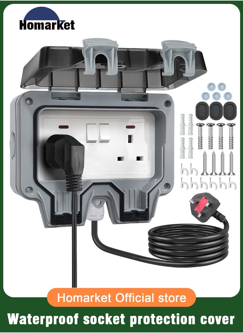 HomarKet Outdoor Power Outlet,Outdoor Extension Cord Waterproof Double Wall Outlet Extender with On-Off Switch and Indicator Light，Exterior Electric External Power Outlet,13A 220V - 250V Socket Weatherproof for Outdoor Garden Garage Use (3M/10M)  - Image 1