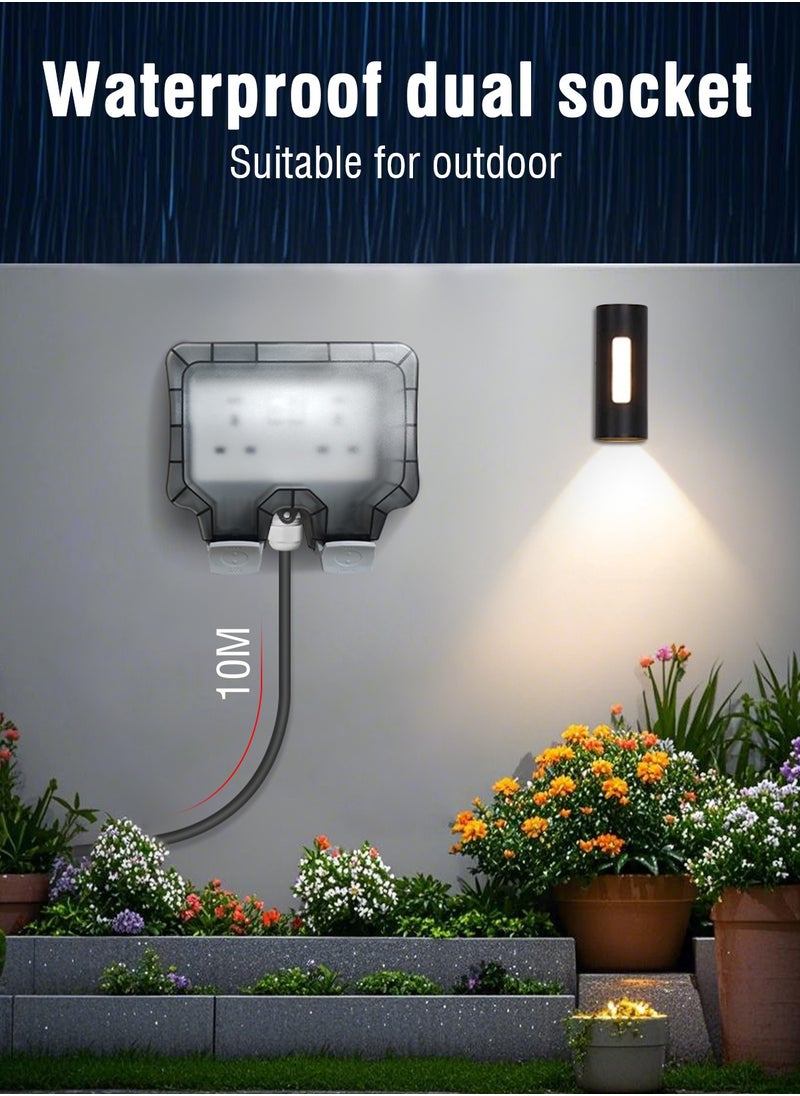 HomarKet Outdoor Power Outlet,Outdoor Extension Cord Waterproof Double Wall Outlet Extender with On-Off Switch and Indicator Light，Exterior Electric External Power Outlet,13A 220V - 250V Socket Weatherproof for Outdoor Garden Garage Use (3M/10M)  - Image 4