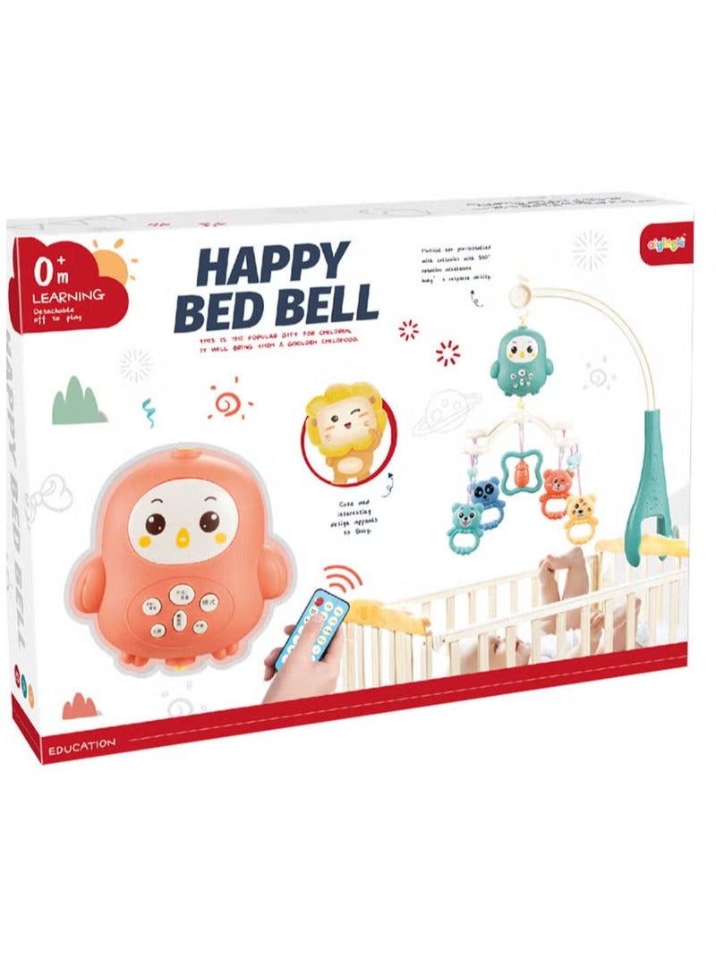 Generic Happy Bed Bell musical toy crib with remote control - soothing & fun for babies Red Owl Design with Clamp Arm, Hanging Animal Charms & Play Rings - Image 2