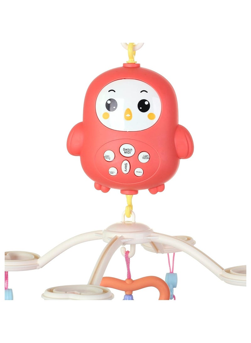 Generic Happy Bed Bell musical toy crib with remote control - soothing & fun for babies Red Owl Design with Clamp Arm, Hanging Animal Charms & Play Rings - Image 3