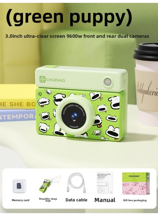 Generic Children's High-definition Digital SLR Camera Can Take Pictures Before And After The Double-shot Boys And Girls Birthday Gifts-Body Color:Green Puppy  - Image 1