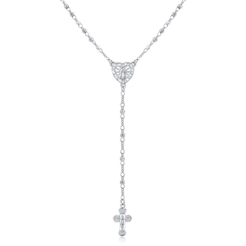 XUANPAI Women's Silver Virgin Mary Necklace - 14k Gold Plated Rosary Bead Cross Necklaces,Hypoallergenic Non Tarnish Gold Catholic Y Chain Necklace,Religious Rosary Beads Crucifix Jewelry Gift for Her - Image 1