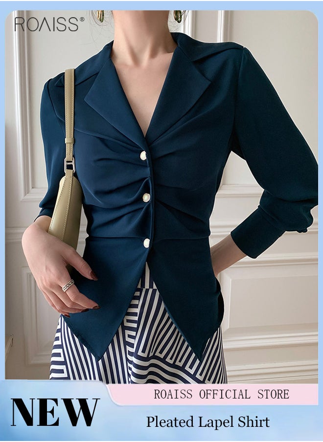 Elegant Business Shirt For Women'S Daily Commuting Versatile Pleated Design Lapel Single-Breasted Long-Sleeved Professional Shirt - pzsku/Z51C631B1A108D6B7C002Z/45/_/1712490272/8e915ef0-0480-4150-8714-5e6d0432932f