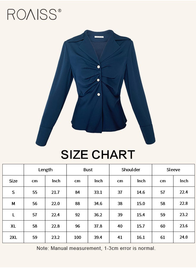 Elegant Business Shirt For Women'S Daily Commuting Versatile Pleated Design Lapel Single-Breasted Long-Sleeved Professional Shirt - pzsku/Z51C631B1A108D6B7C002Z/45/_/1712490277/dbc0ef6a-5f36-4dd9-a0d3-d0152b3fce70